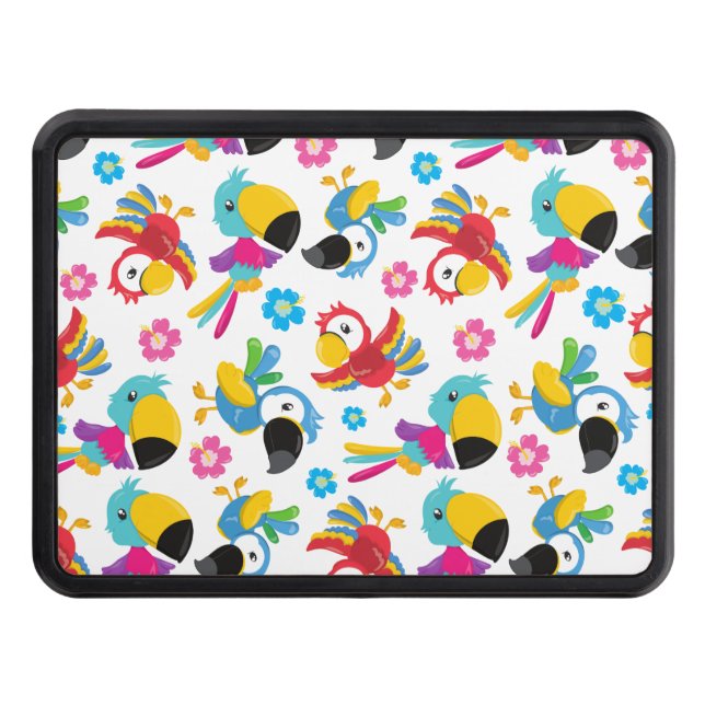 Colourful Parrots, Tropical Parrots, Birds, Flower Trailer Hitch Cover (Front)