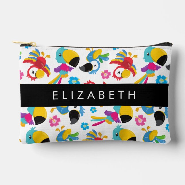 Colourful Parrots, Tropical Parrots, Your Name Accessory Pouch (Front)