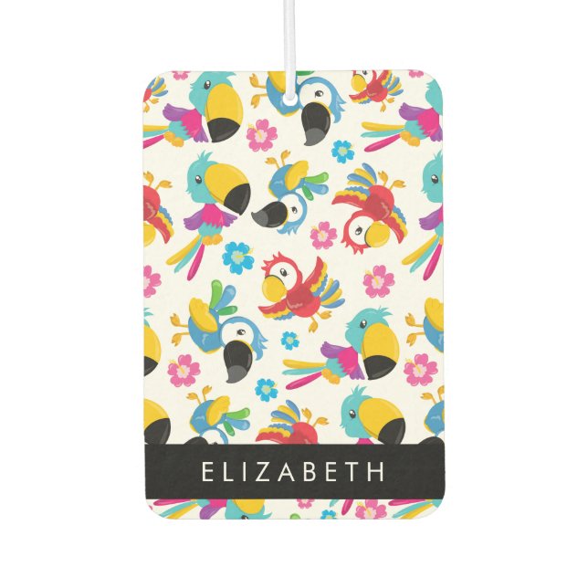 Colourful Parrots, Tropical Parrots, Your Name Air Freshener (Front)