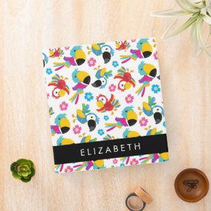 Colourful Parrots, Tropical Parrots, Your Name Binder