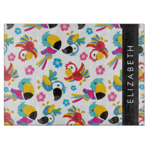 Colourful Parrots, Tropical Parrots, Your Name Cutting Board