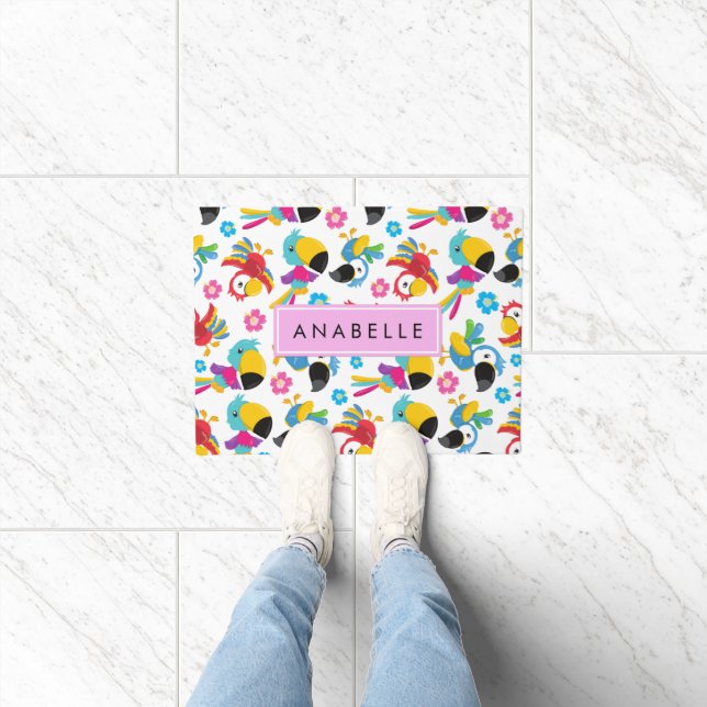 Colourful Parrots, Tropical Parrots, Your Name Doormat (Indoor)