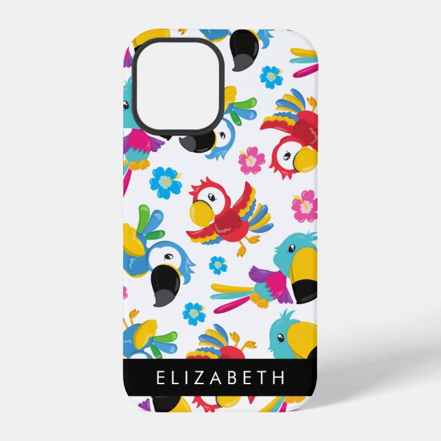 Colourful Parrots, Tropical Parrots, Your Name iPhone Case (Back)