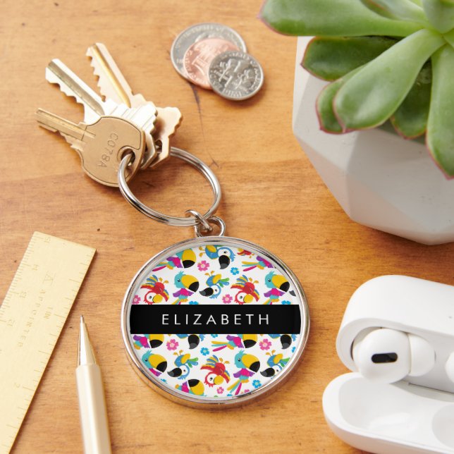 Colourful Parrots, Tropical Parrots, Your Name Keychain (Desk)