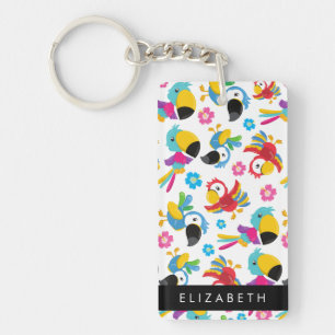 Colourful Parrots, Tropical Parrots, Your Name Keychain