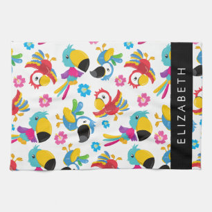 Colourful Parrots, Tropical Parrots, Your Name Kitchen Towel