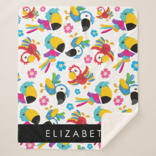 Colourful Parrots, Tropical Parrots, Your Name Sherpa Blanket