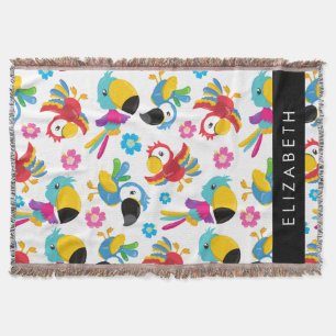 Colourful Parrots, Tropical Parrots, Your Name Throw Blanket