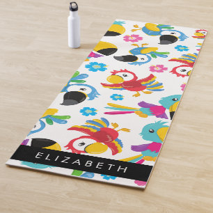 Colourful Parrots, Tropical Parrots, Your Name Yoga Mat