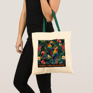 Colourful Parrots with customizable text Tote Bag