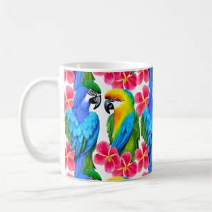 Colourful Parrots with Tropical Flowers Coffee Mug