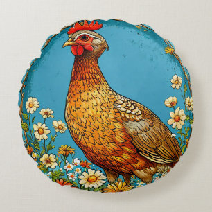 Colourful partridge Bird Round Pillow