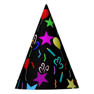 Colourful party balloons and stars hat