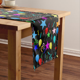 Colourful party balloons and stars short table runner