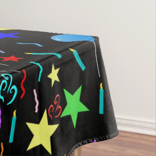 Colourful party balloons and stars tablecloth