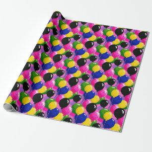 Colourful Party Balloons on Pink Background Wrapping Paper