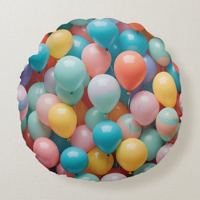 Colourful Party Balloons Pattern  Round Pillow (Front)