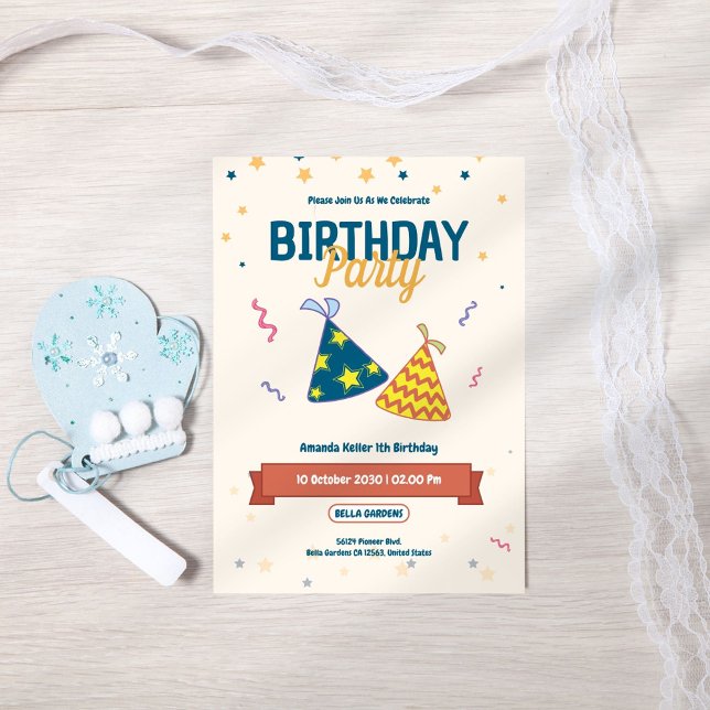 Colourful Party Hat Birthday Invitation (Creator Uploaded)