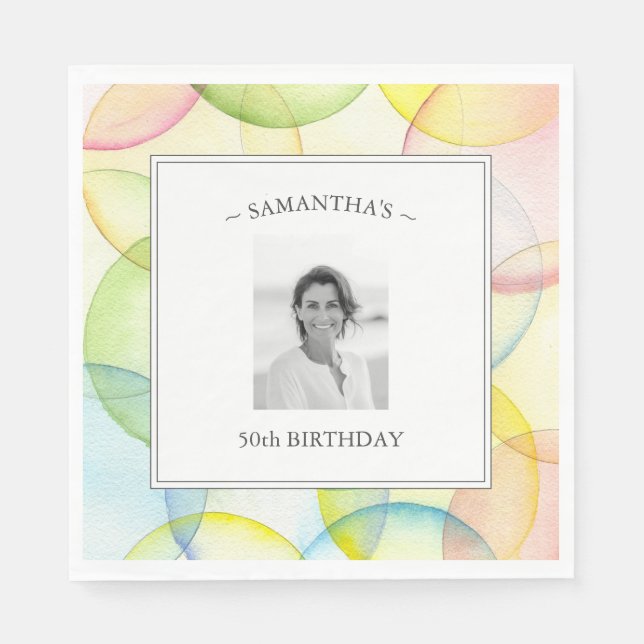 Colourful Party Personalized Photo Birthday Napkin (Front)