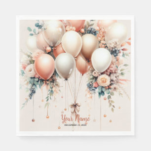 Colourful Party White Peach Floral Balloons E Napkin