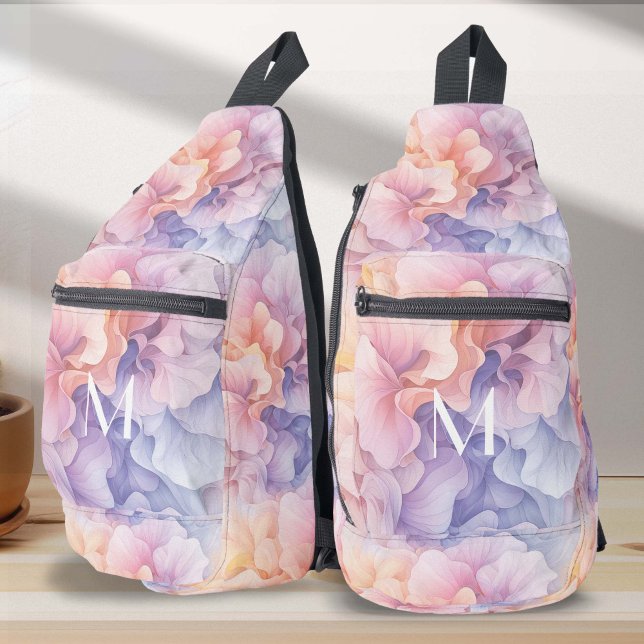 Colourful pastel Abstract Flowers Pattern, Girly Sling Bag (Colorful Pastel Abstract FLower Dopp Kit Bag)
