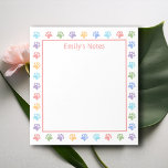Colourful Pastel Animal Paw Prints And Text Notepad<br><div class="desc">A fun and colourful border design of different colour animal paw print silhouettes. The colours are blue,  purple,  pink,  orange and green. There is also a personalizable text area for a title.</div>