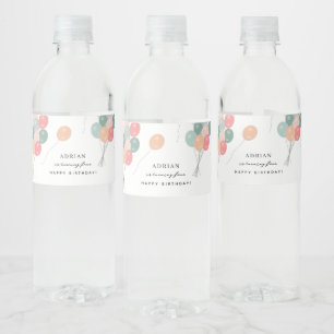 Colourful Pastel Birthday Party Balloons Modern  Water Bottle Label