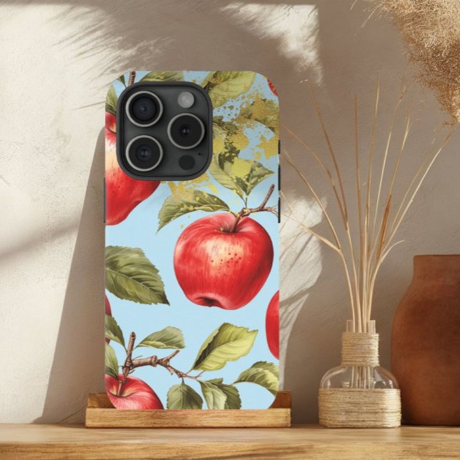 Colourful Pastel Blue, Red and Gold Apple Fruit Case-Mate iPhone Case (Creator Uploaded)