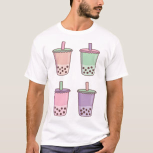Colourful Pastel Boba Tea Love Pattern T-Shirt