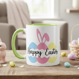 Colourful Pastel Bunny and Eggs Happy Easter  Mug