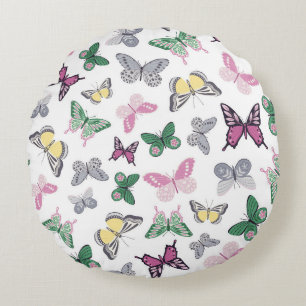 Colourful Pastel Butterfly Pattern Round Pillow