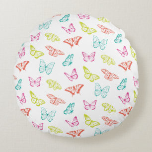 Colourful Pastel Butterfly Pattern Round Pillow