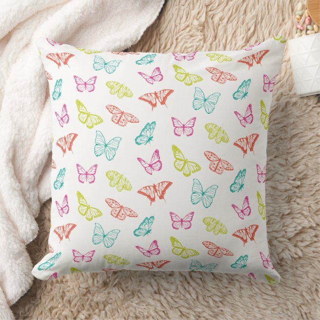 Colourful Pastel Butterfly Pattern Throw Pillow (Blanket)