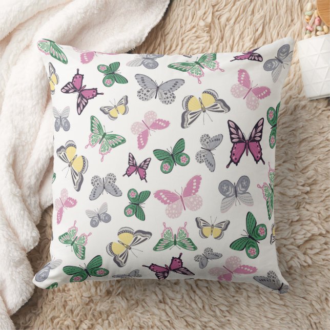 Colourful Pastel Butterfly Pattern Throw Pillow (Blanket)