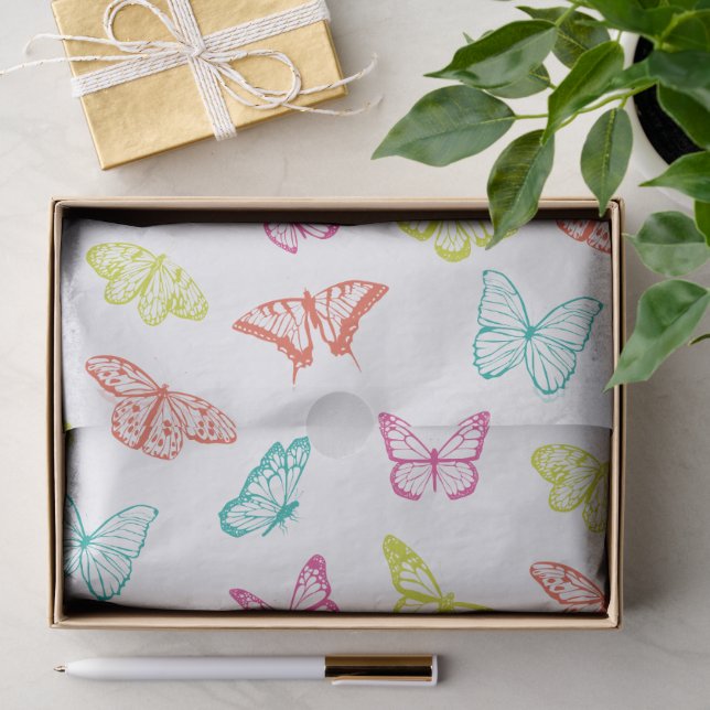 Colourful Pastel Butterfly Pattern Tissue Paper (Gift)