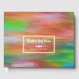Colourful pastel chalk art in rainbow colours guest book