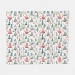 Colourful Pastel Christmas Pine Trees Pattern Fleece Blanket