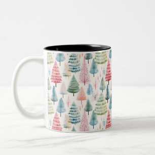 Colourful Pastel Christmas Pine Trees Pattern Two-Tone Coffee Mug