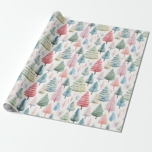 Colourful Pastel Christmas Pine Trees Pattern Wrapping Paper