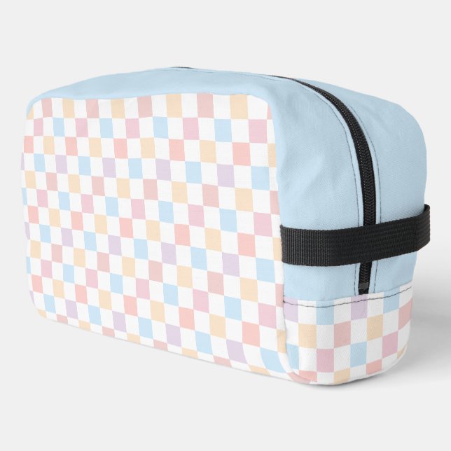 Colourful Pastel Colours Cute Chequered Pattern Dopp Kit (Left Corner)