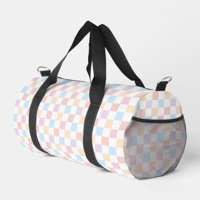 Colourful Pastel Colours Cute Chequered Pattern Duffle Bag (Right Corner)