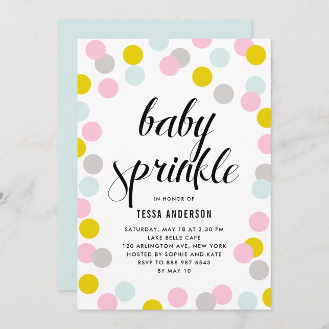 Colourful Pastel Confetti Dots Frame Baby Sprinkle Invitation (Front/Back)
