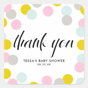 Colourful Pastel Confetti Dots Frame Thank You Square Sticker