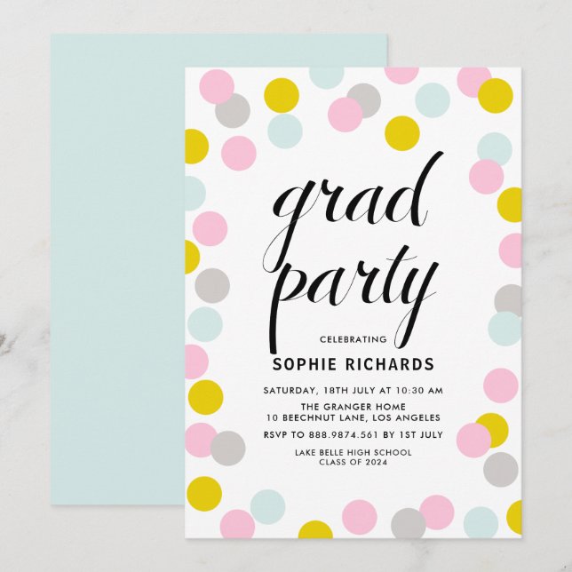 Colourful Pastel Confetti Dots Graduation Party Invitation (Front/Back)
