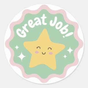 Colourful Pastel Cute Great Job For Kids Classic Round Sticker