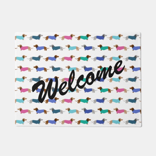 Colourful Pastel Dachshund Doormat (Front)