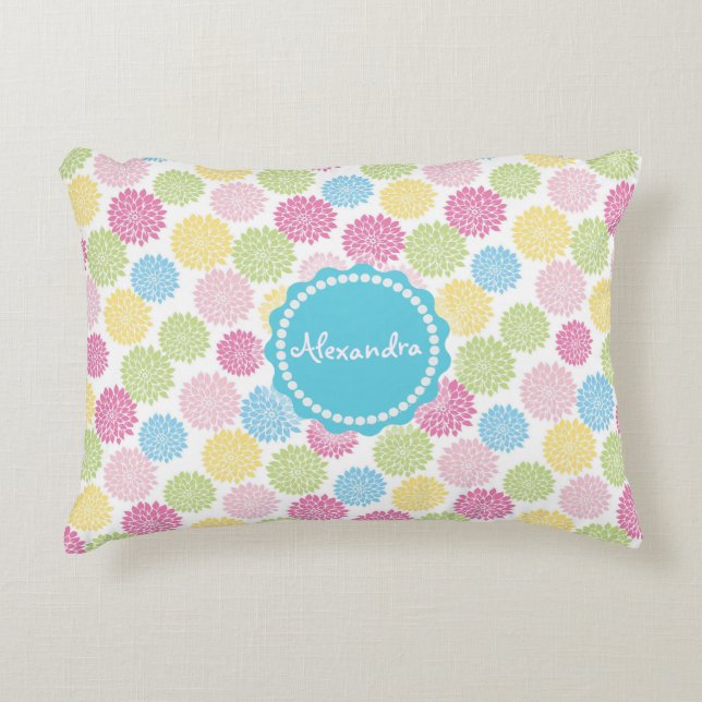 Colourful Pastel dahlia flowers pattern name Decorative Pillow (Front)