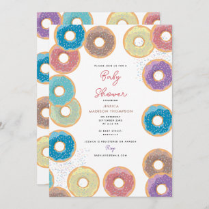 Colourful Pastel Doughnuts & Sprinkles Baby Shower Invitation