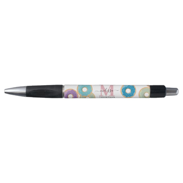 Colourful Pastel Doughnuts & Sprinkles Monogram Pen (Front)