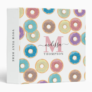Colourful Pastel Doughnuts & Sprinkles Monogram Re Binder